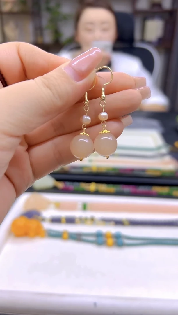 和田玉14K金镶嵌耳饰DIY款E816