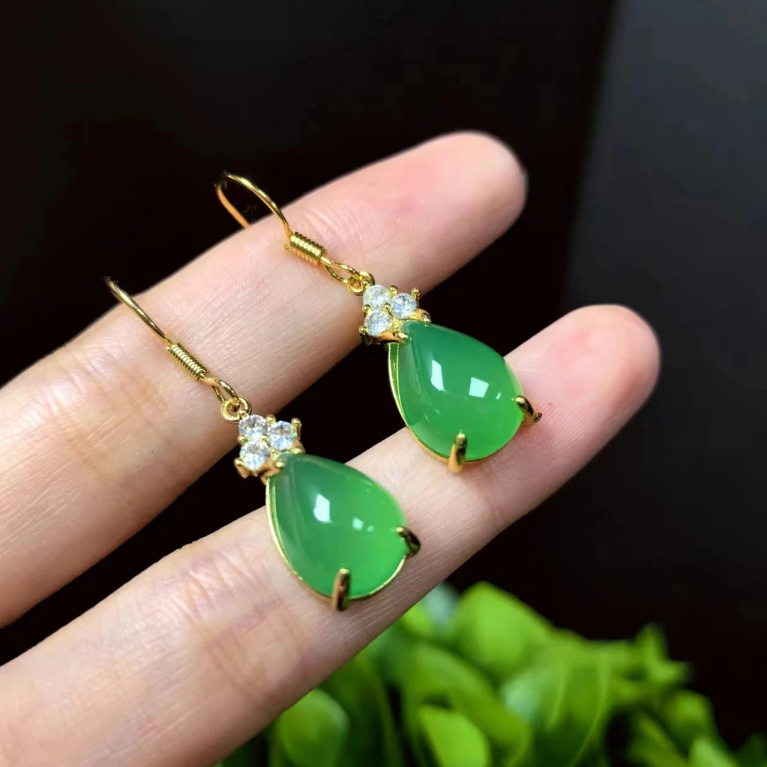 ST6272正阳绿秦紫玛瑙绿水滴耳钩(一对)-送礼佳品