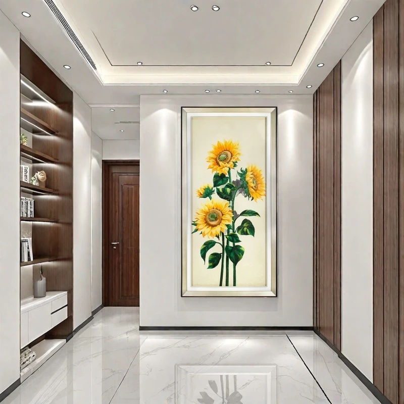 新款向日葵玄关苏绣客厅高档挂画纯手新中式中式轻奢现代挂画