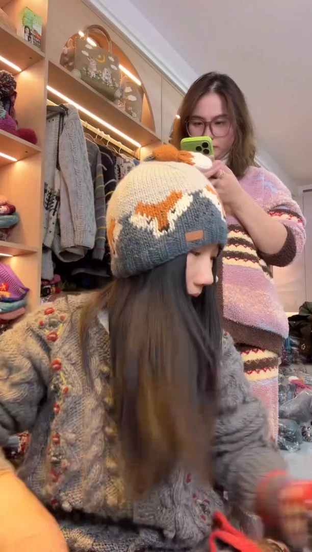 棉美利奴狐狸像素帽