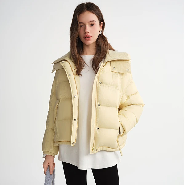 独束大码女装【雪绵泡芙】针织立领连帽泡芙羽绒服外套25DS84056