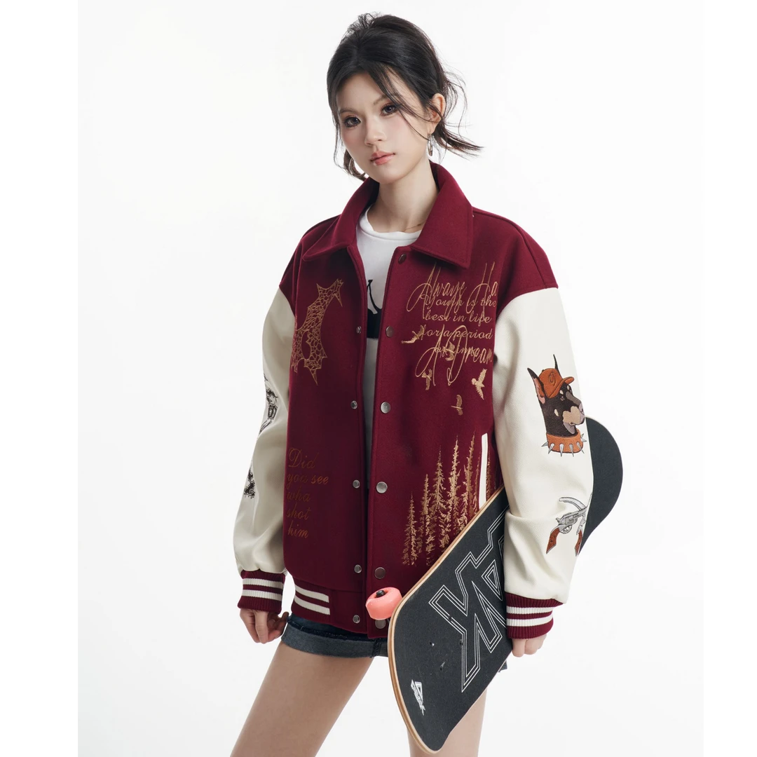 HSNH【金线刺绣棒球服】秋季拼色夹克情侣潮流外套重工男女