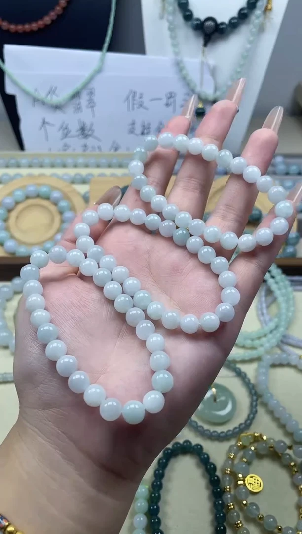 未镶嵌手串翡翠8mm 糯冰胶翡翠手串 多样性发其一