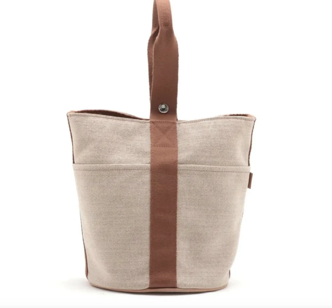 99新 Hermes/爱马仕 爱马仕 帆布拼棕色水桶包