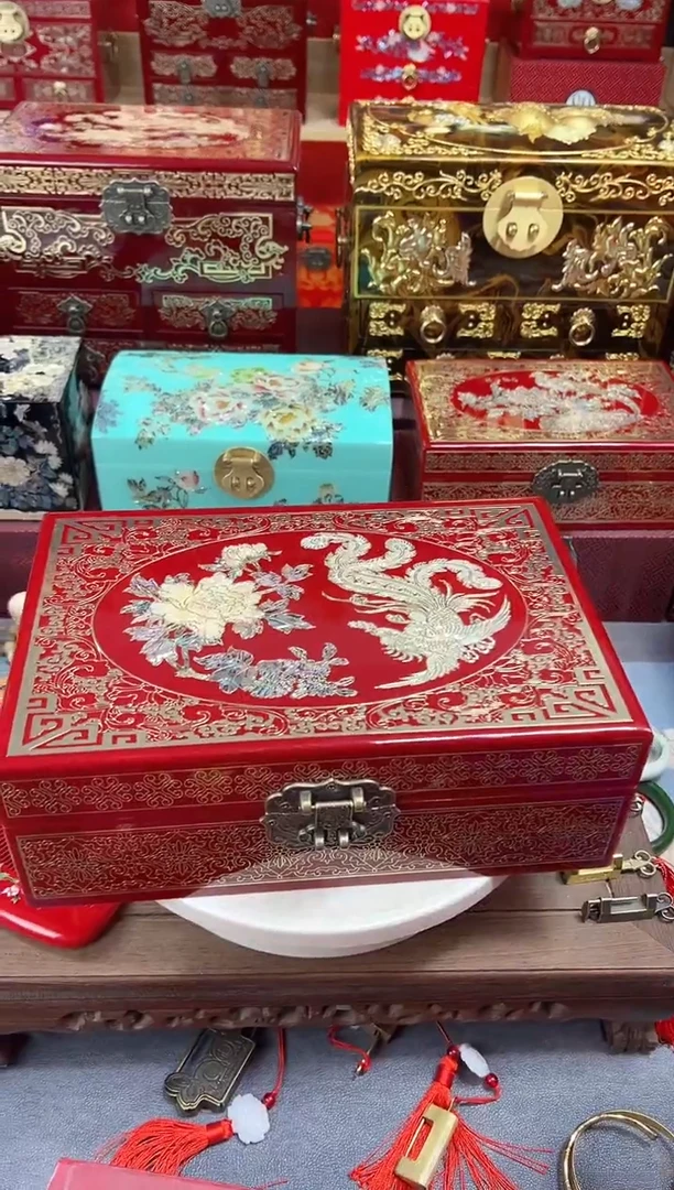 橘***水28厘米新款双层掐丝螺钿镶嵌酒红凤凰牡丹