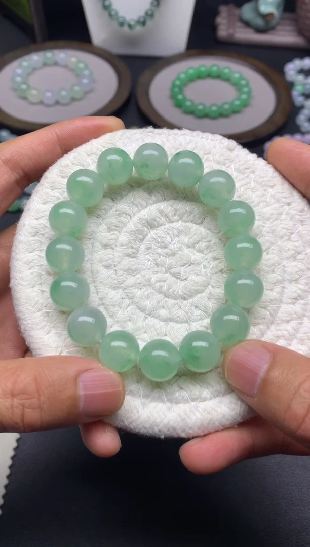 未镶嵌手链翡翠天然缅甸翡翠A货晴水绿飘绿花手串卡12.8mm
