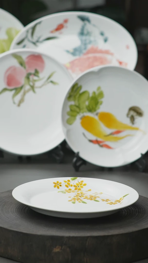盘手工手绘浅口小菊花盘