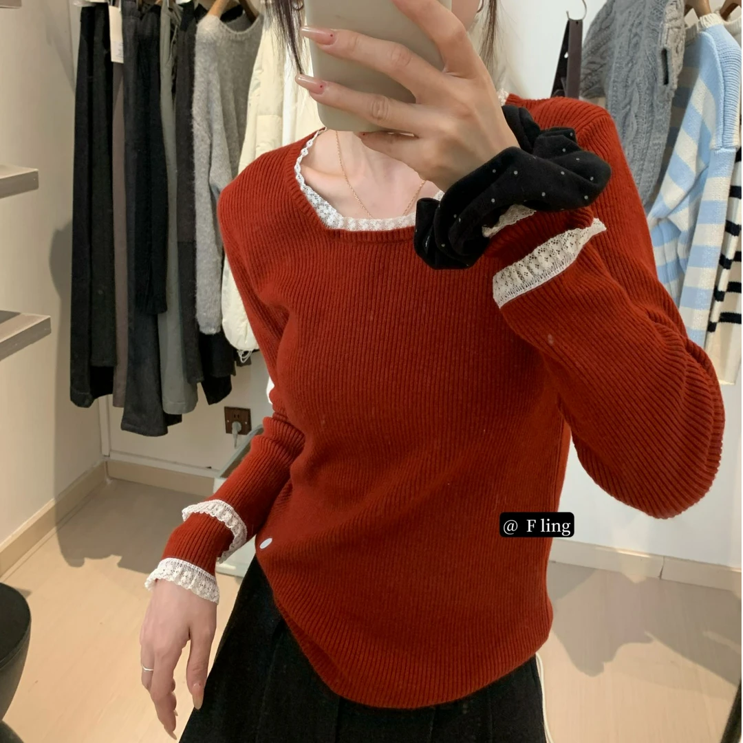 【芳龄F.LING】芭蕾风韩系针织假两件百搭FL0537