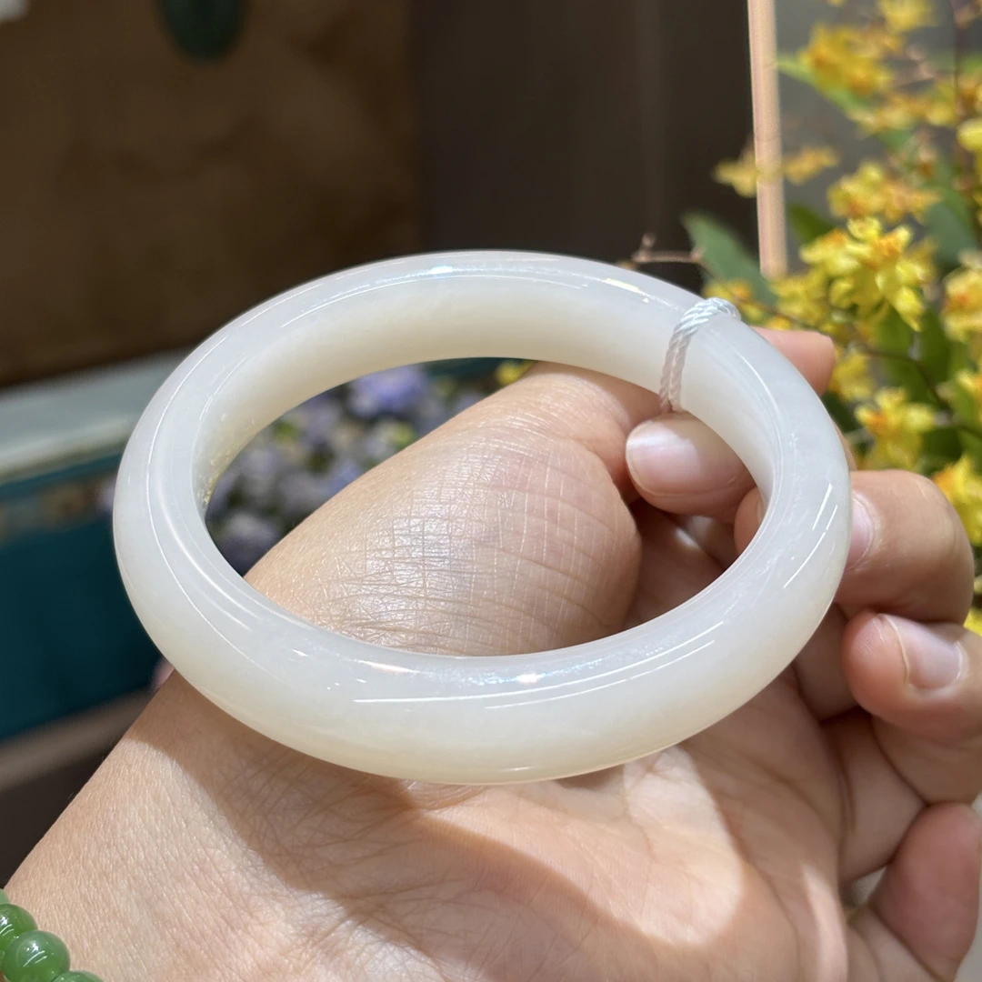 121659wm 和田玉青海料藕粉手镯57.5圈口58.5g