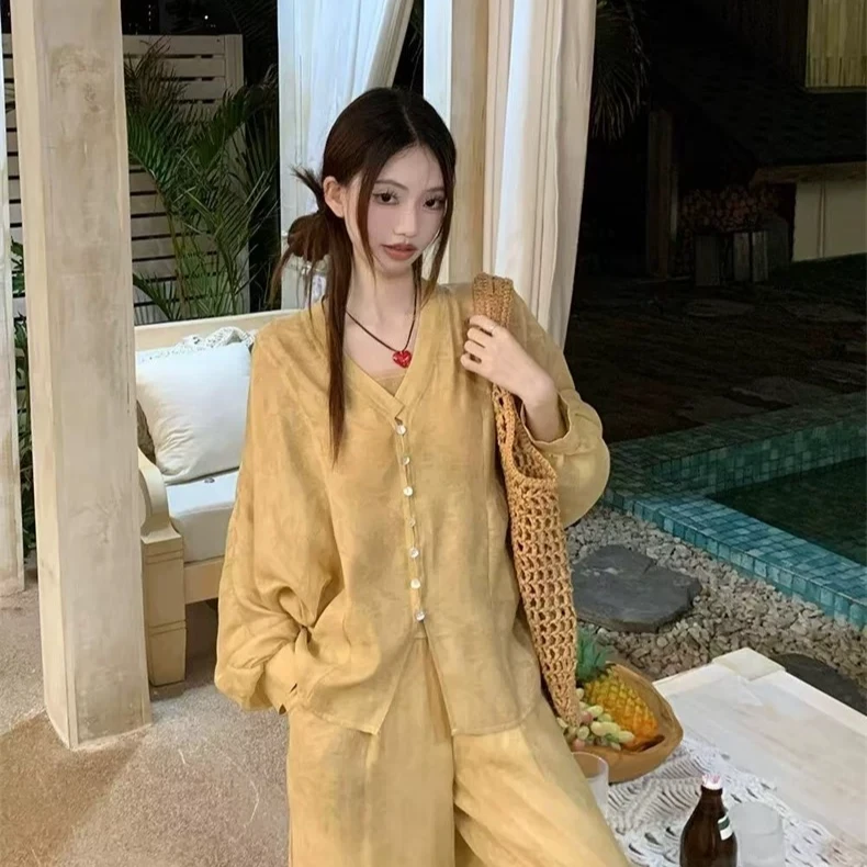 新中式套装女衬衫吊带三件套9008