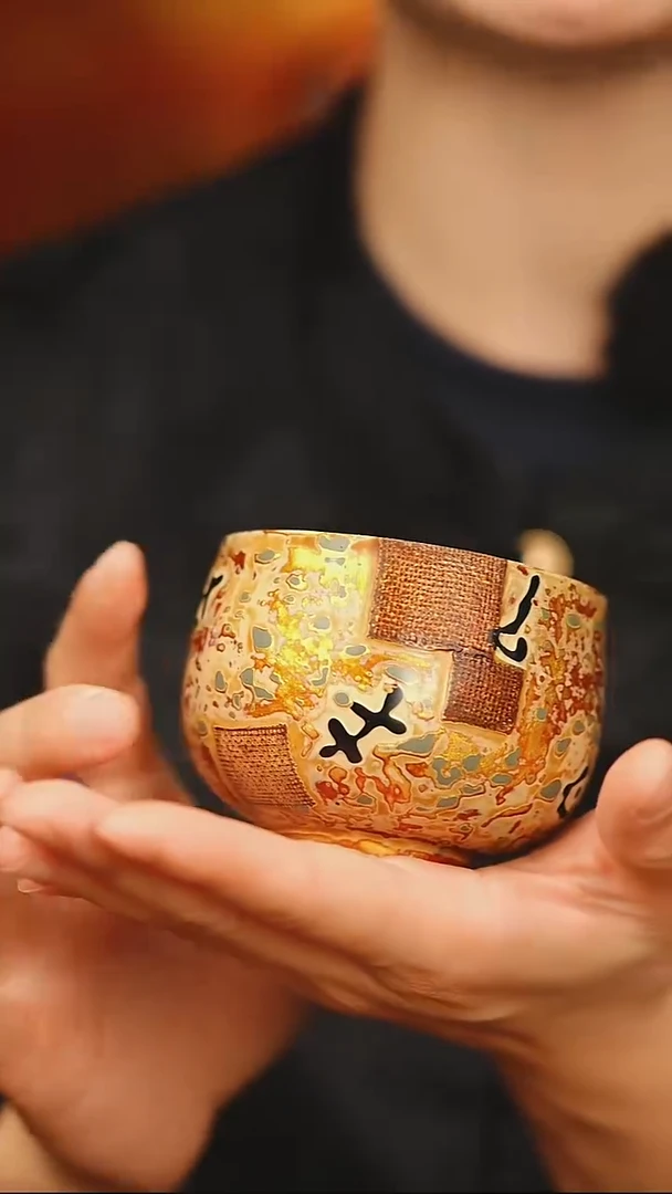 @设计款裱麻犀皮手绘书法主人杯@非遗大漆