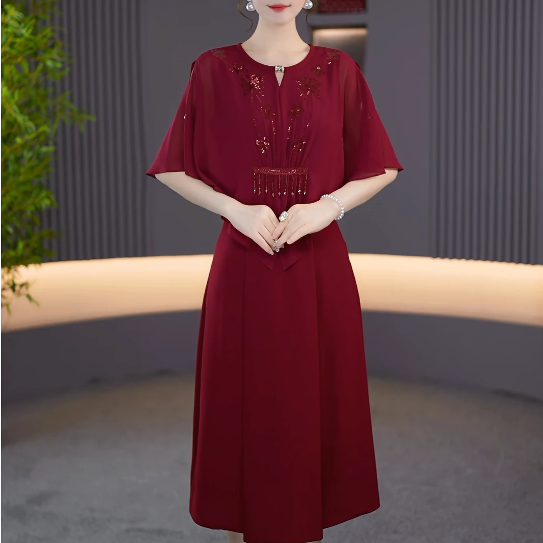 【晨薇女装】2588夏季穿搭新中式连衣裙时尚大气收腰修身显气质