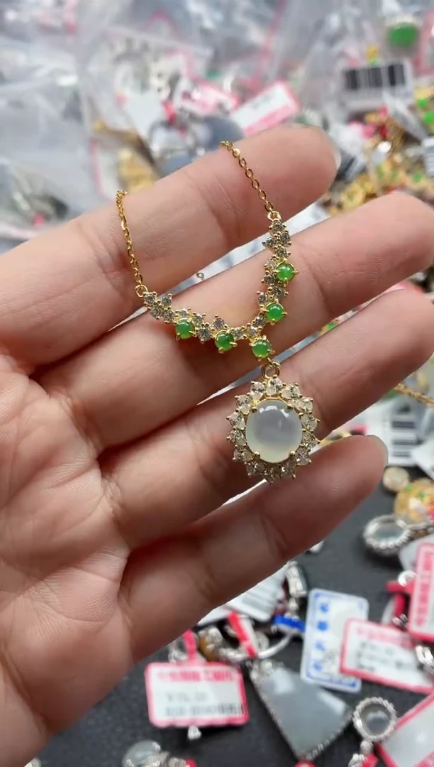 银S925镶嵌戒指翡翠天然A货缅甸翡翠