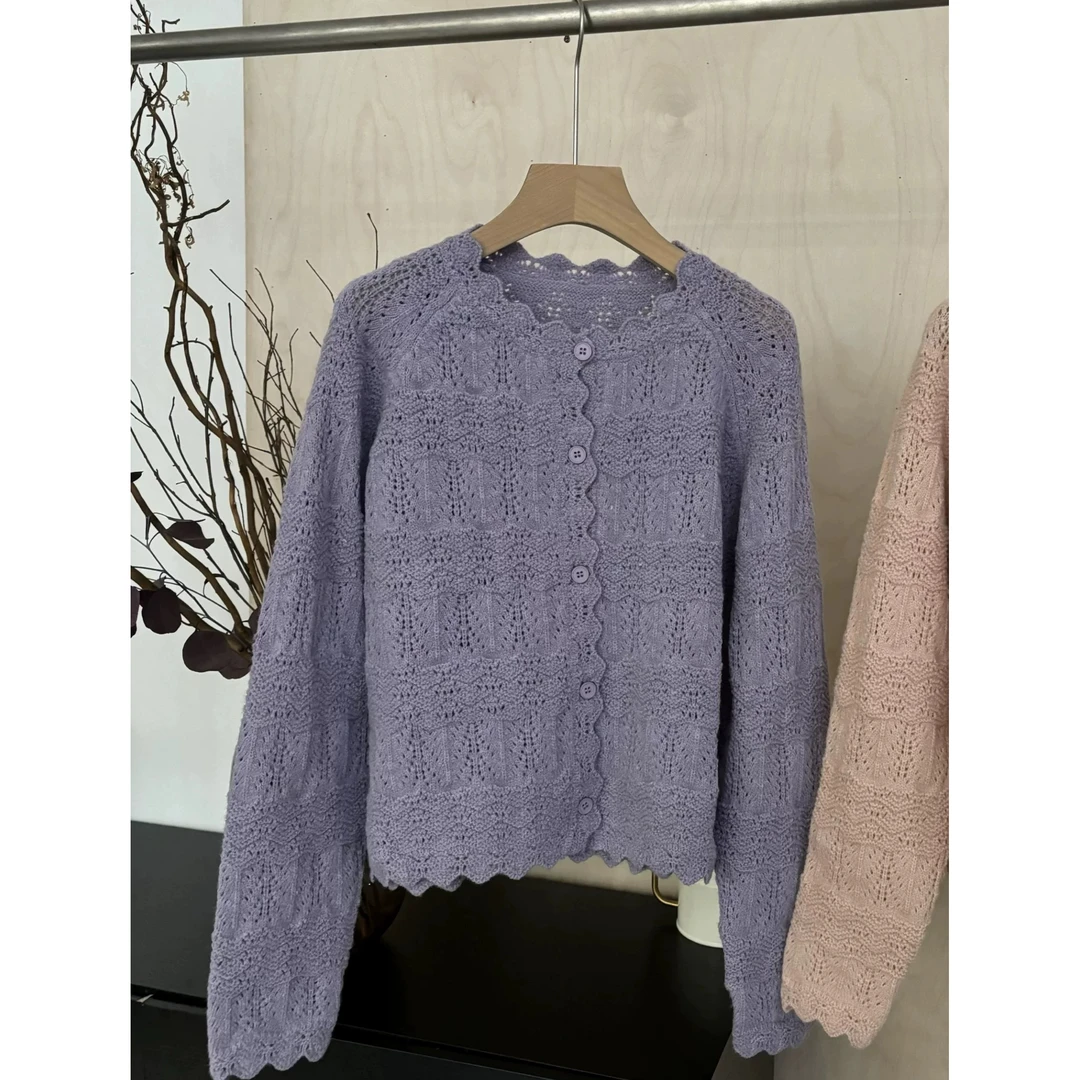 3001【波浪门襟浮雕开衫】春季新款气质女士针织外穿上衣