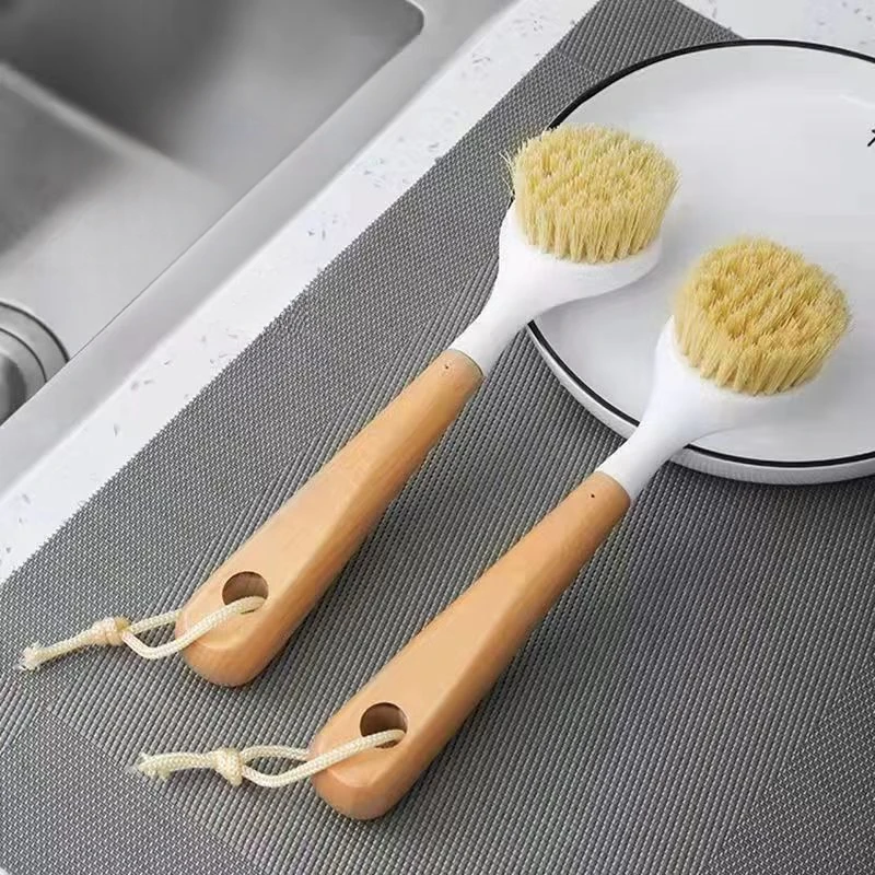 尼龙锅刷洗锅刷多功能长柄碟碗刷厨房清洁刷榉木木柄清洁锅刷木柄