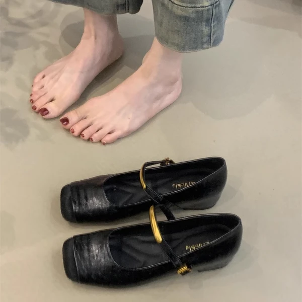 ALGF-M10-3内增高单鞋女2025春新款小个子小皮鞋一字扣带玛丽珍鞋