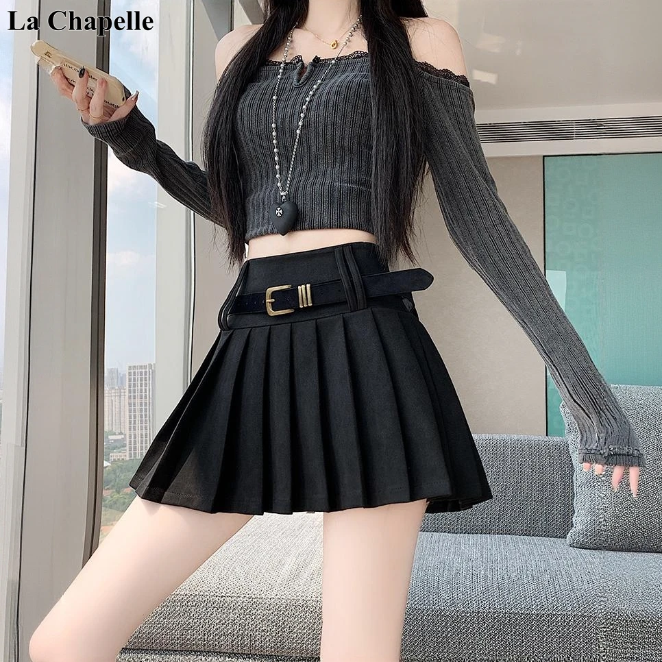 拉夏贝尔2025巨好看超洋气半身裙女秋冬高腰A字裙百褶裙遮跨显瘦