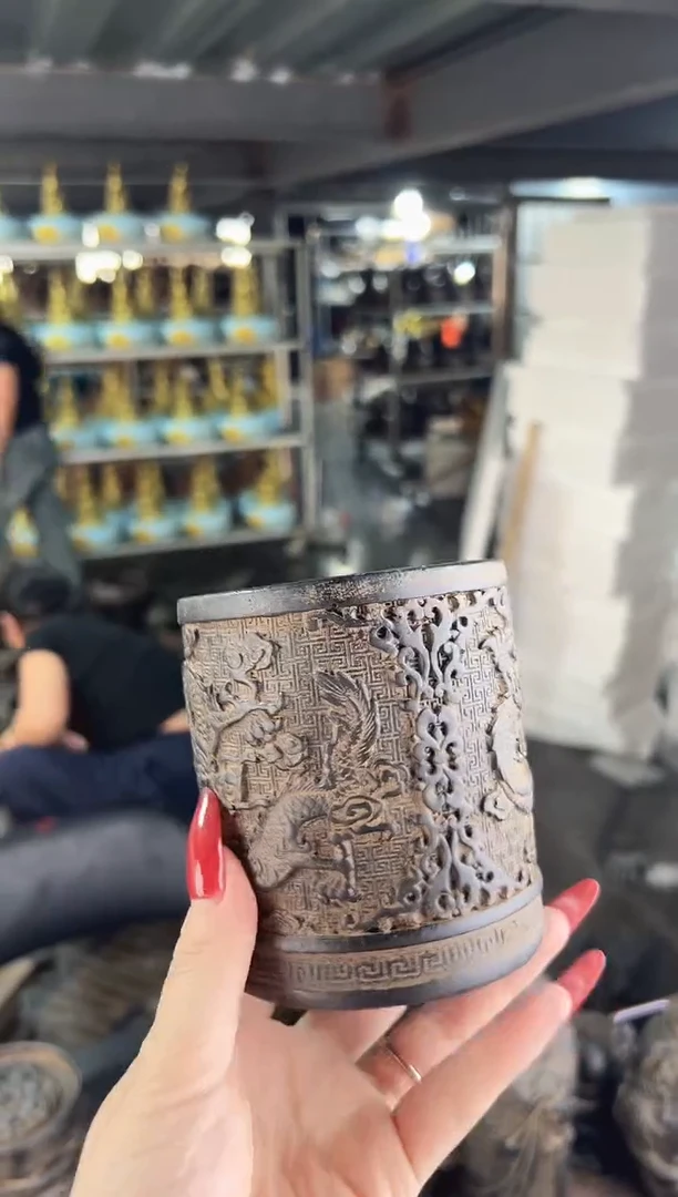 陶土【火山泥】双龙笔筒