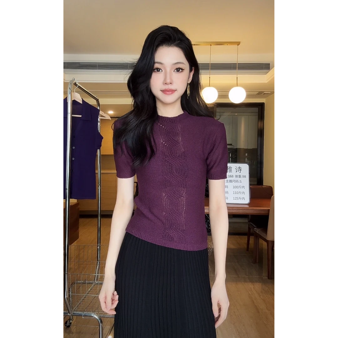 ZOUYASHIFA 夏季短袖圆领气质针织衫上衣 YSA88115