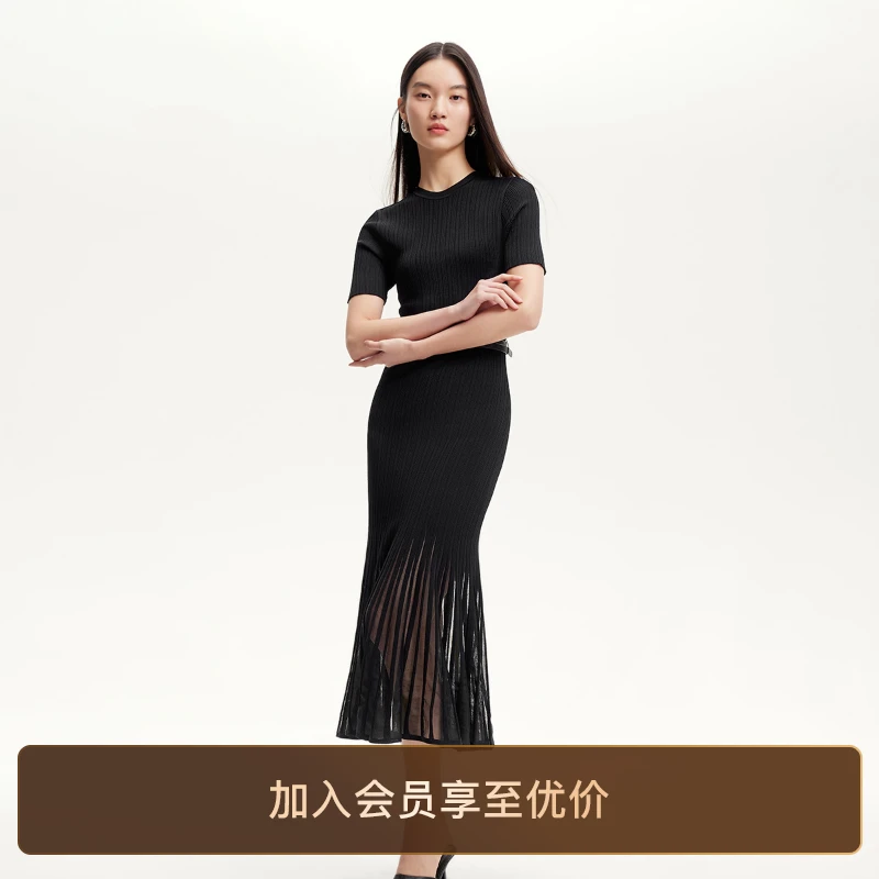 Vero Moda连衣裙女装2025新款坑条面料半透裙摆轻奢显瘦裙子洋气