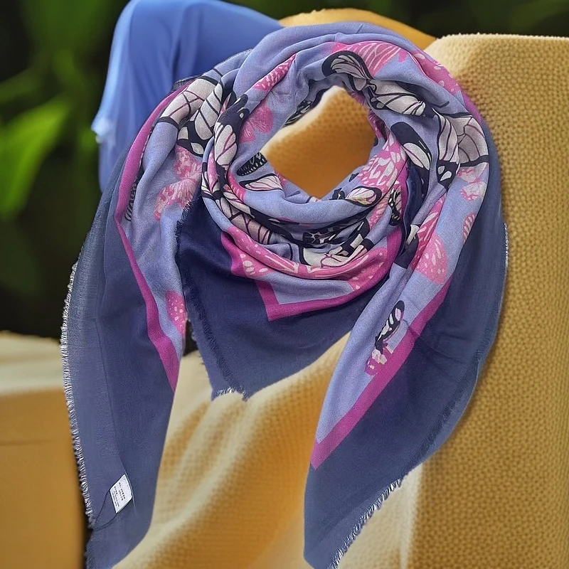 欧单山羊绒桑蚕丝秋冬春夏空调巾保暖140*140蝴蝶方巾丝滑柔软