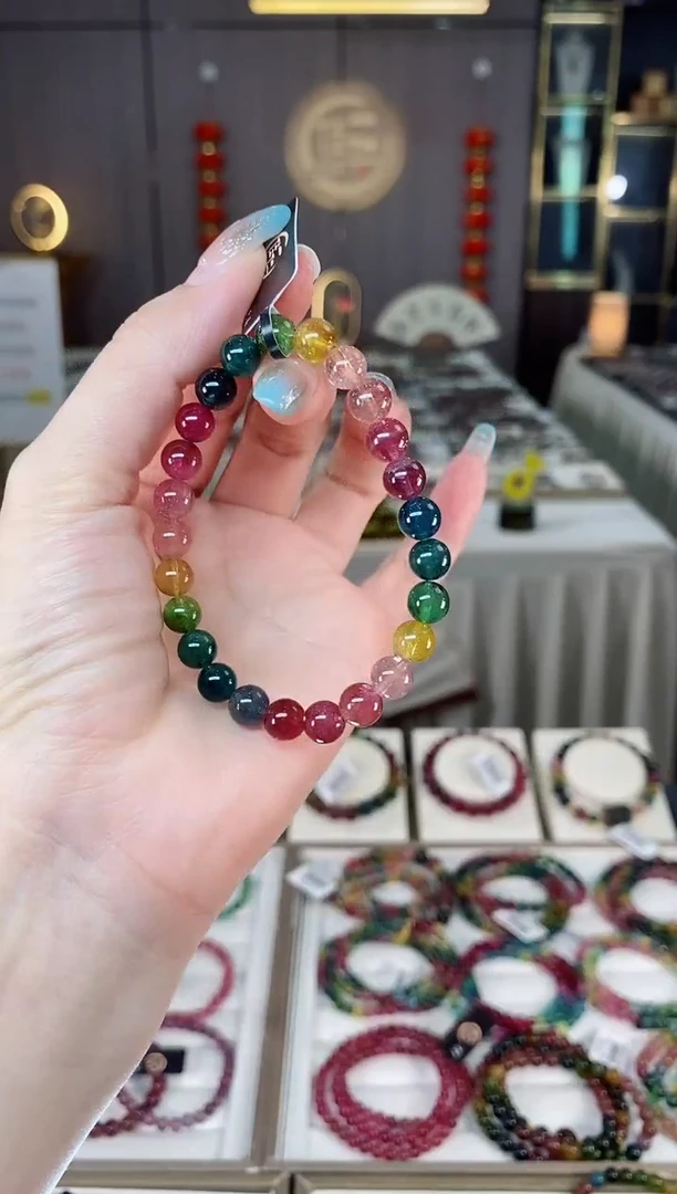未镶嵌老矿碧玺彩虹单圈手串7mm+碧玺多样性发货一条mz