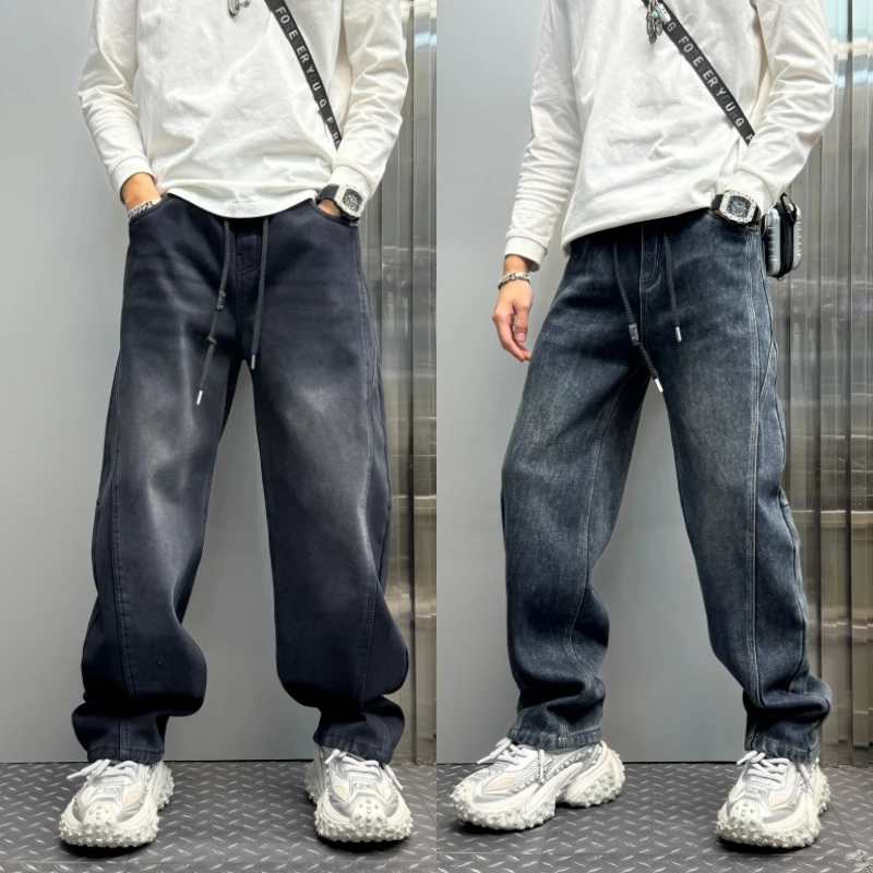 男款爆款男裤加绒加厚2025秋冬水洗直筒男士长裤子弯刀裤宽松舒适