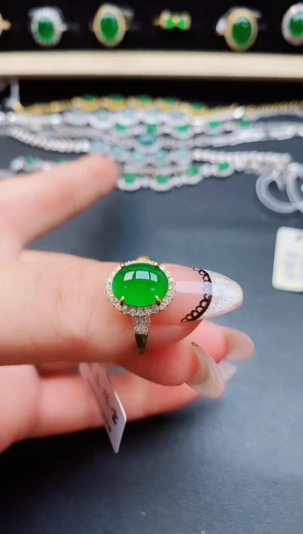 翡翠戒指银S925镶嵌5080