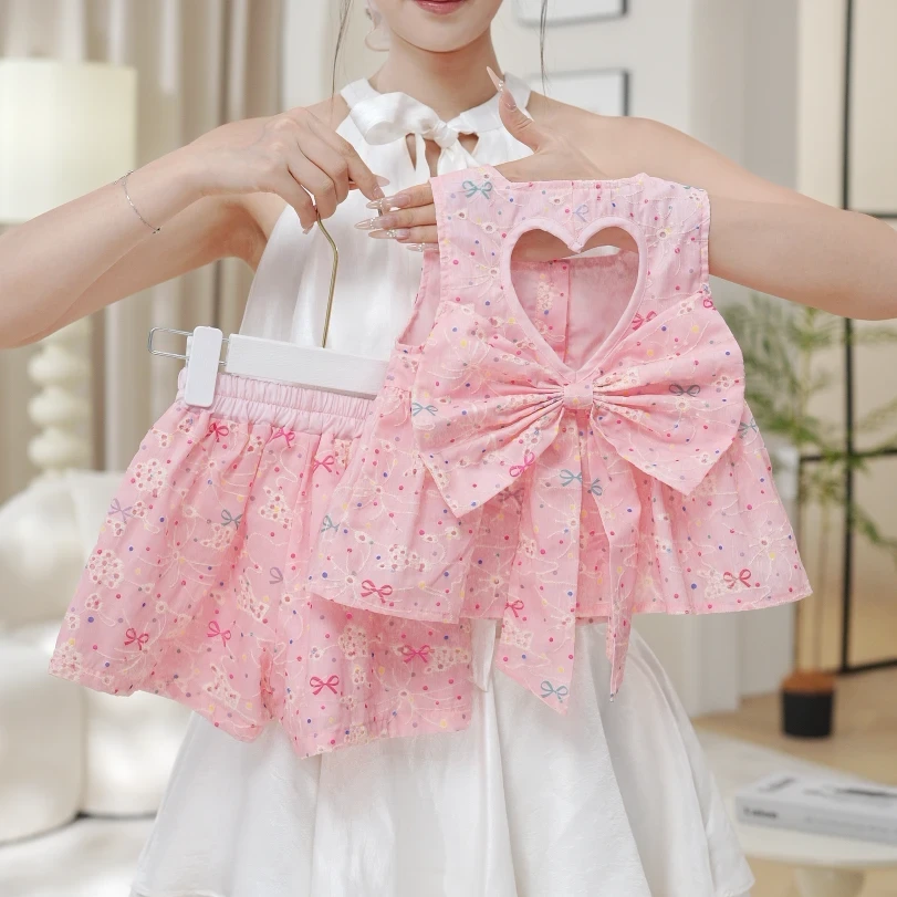 女童套装2025夏季宝宝百搭高级粉色无袖上衣短裤透气款两件套韩版