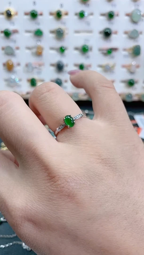 银S925镶嵌戒指翡翠天然翡翠