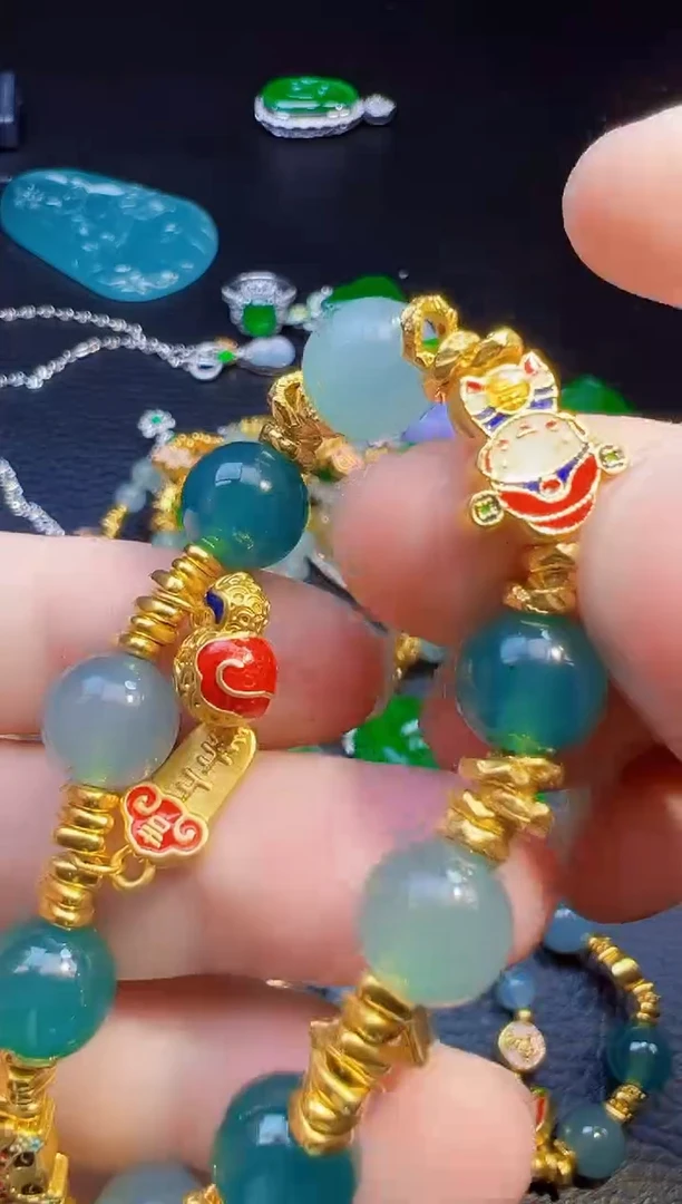 足金镶嵌手链翡翠E**a翡翠