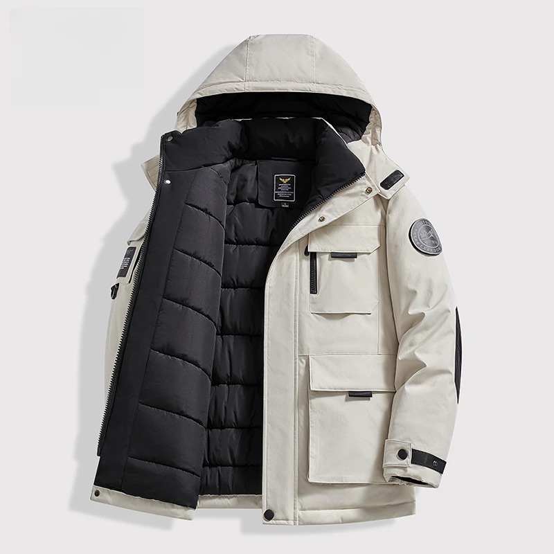潮牌秋冬季防寒保暖工装多袋棉服男士运动登山可拆卸帽防风外套