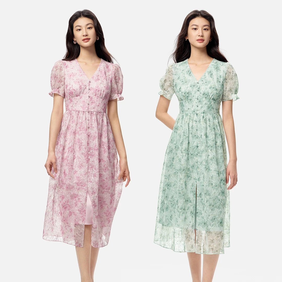 【KK专属】珂莱蒂尔2025年法式茶歇裙刺绣透气V领连衣裙女