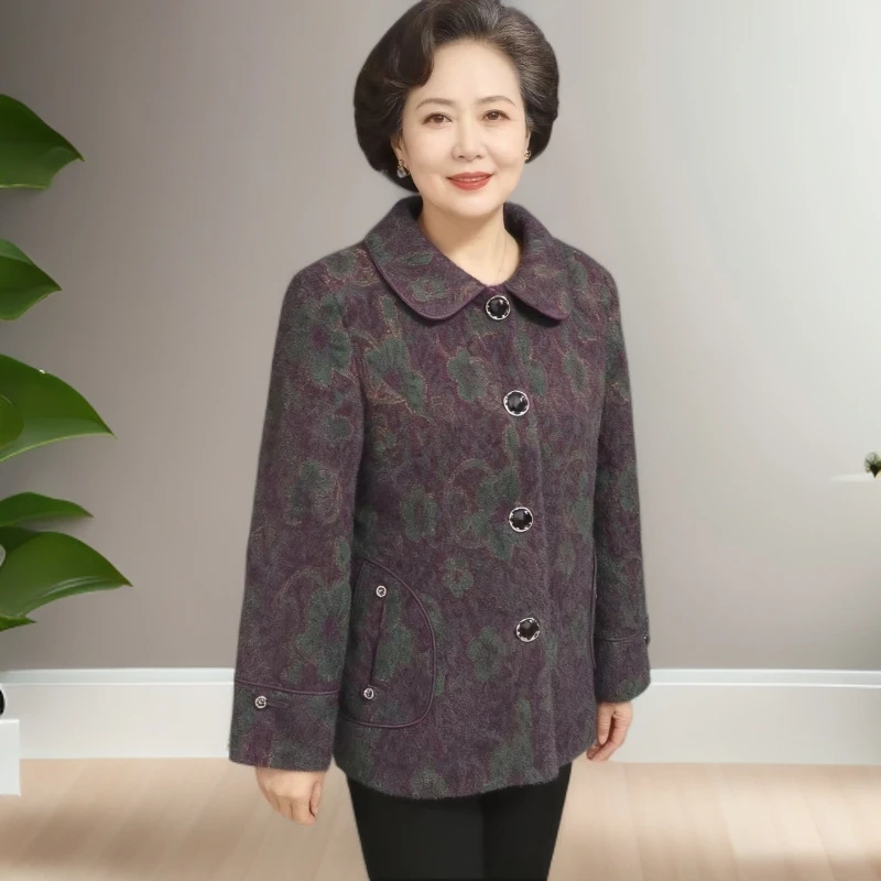 11235-秋冬新款翻领单排扣气质中老年妈妈装开衫外套女（康燕）