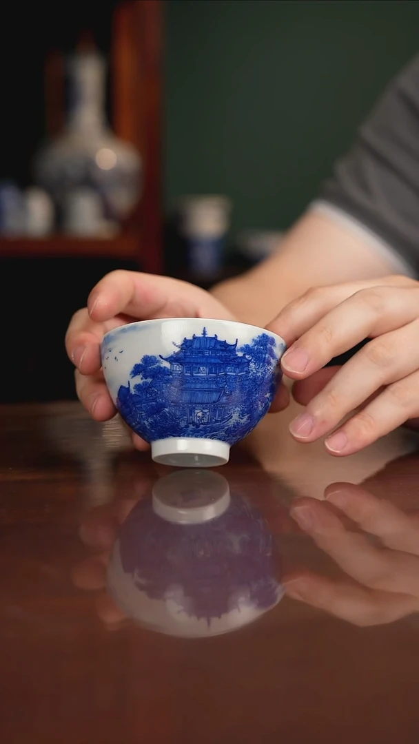 自成堂柴窑 楼阁鸡心杯