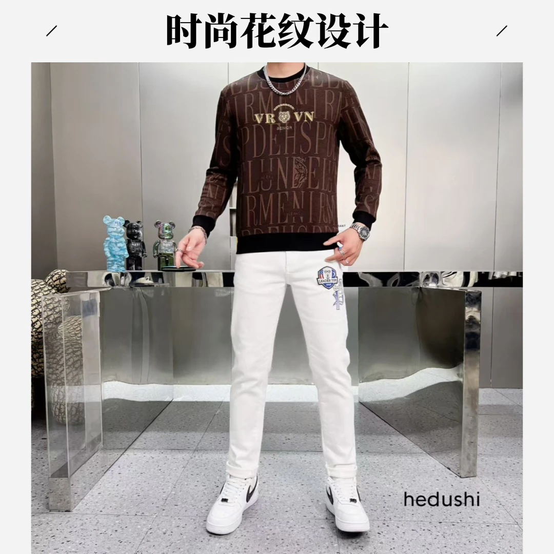 2025春秋男士圆领套头卫衣提花烫钻胶条时尚百搭19010