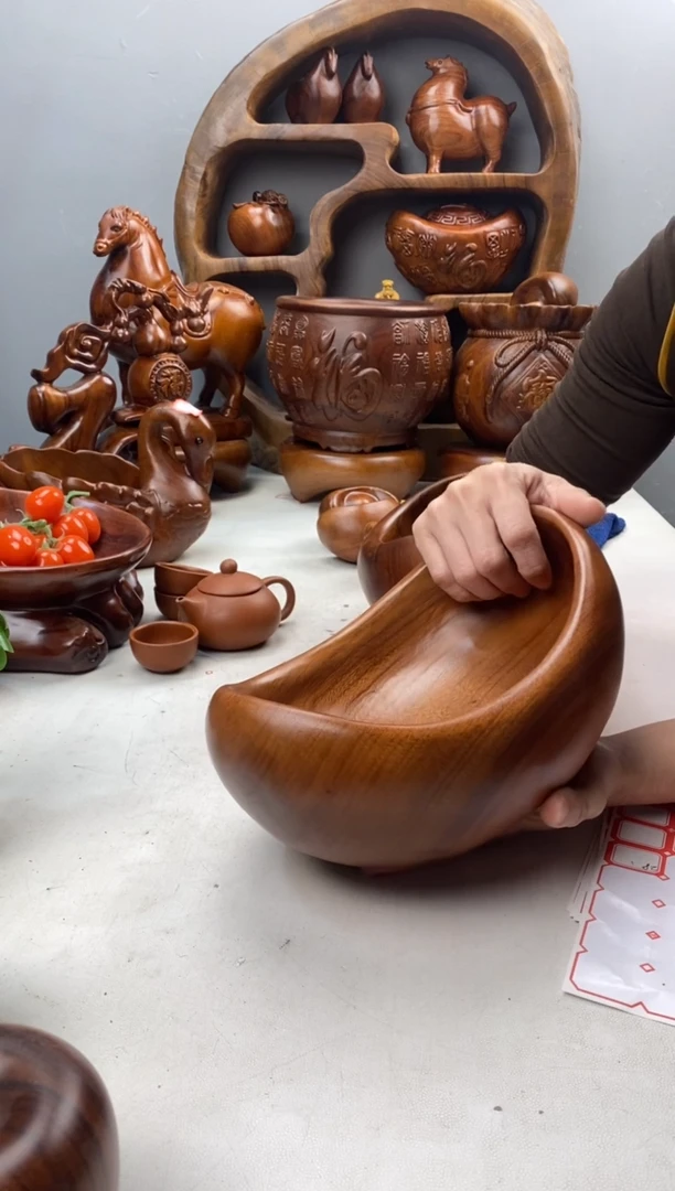 香樟木A28元宝果盆/尺寸23*16*12