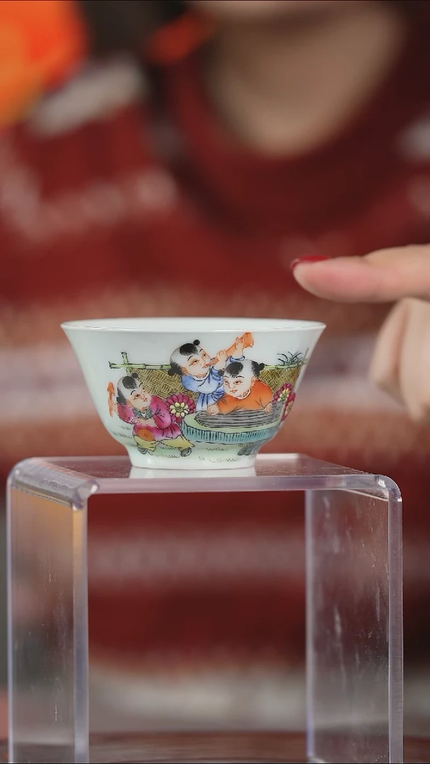 摆件陶瓷景德镇陶瓷-古县衙粉彩童子单杯