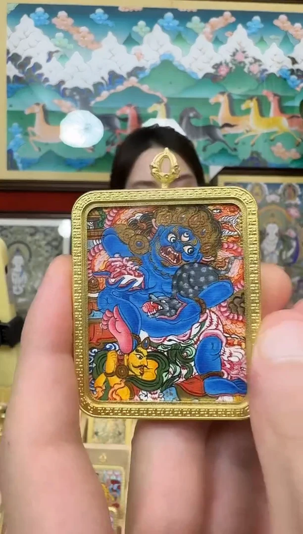 吊坠黑财神-热贡纯手绘唐卡吊坠