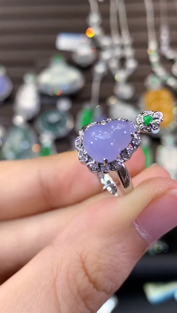 18K金镶嵌戒指翡翠B275紫货有色差