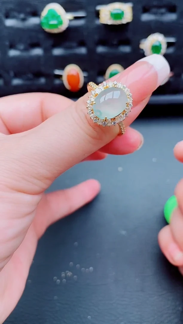 翡翠戒指银S925镶嵌天然a货翡翠648