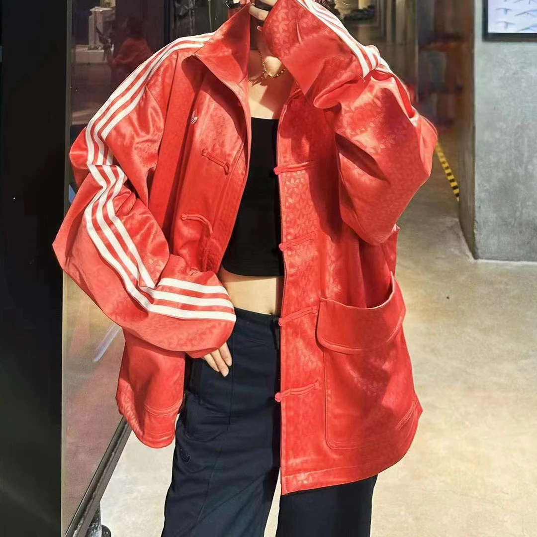 adidas三叶草时尚潮流复古新中式百搭国风唐装盘扣运动外套JW1961