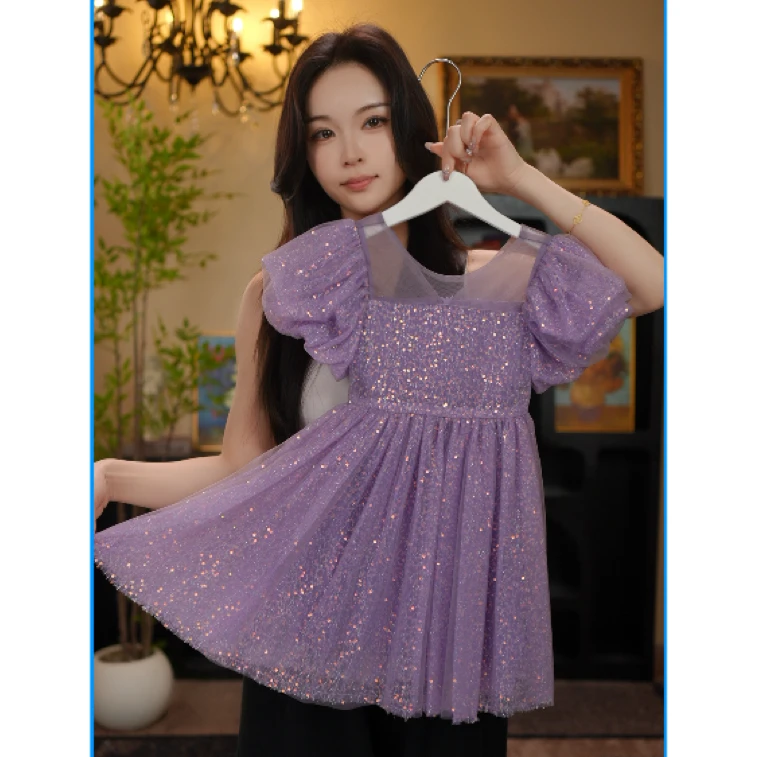 AODUOSEN/奥多森高端定制女童连衣裙夏季星空亮片重工公主礼服裙
