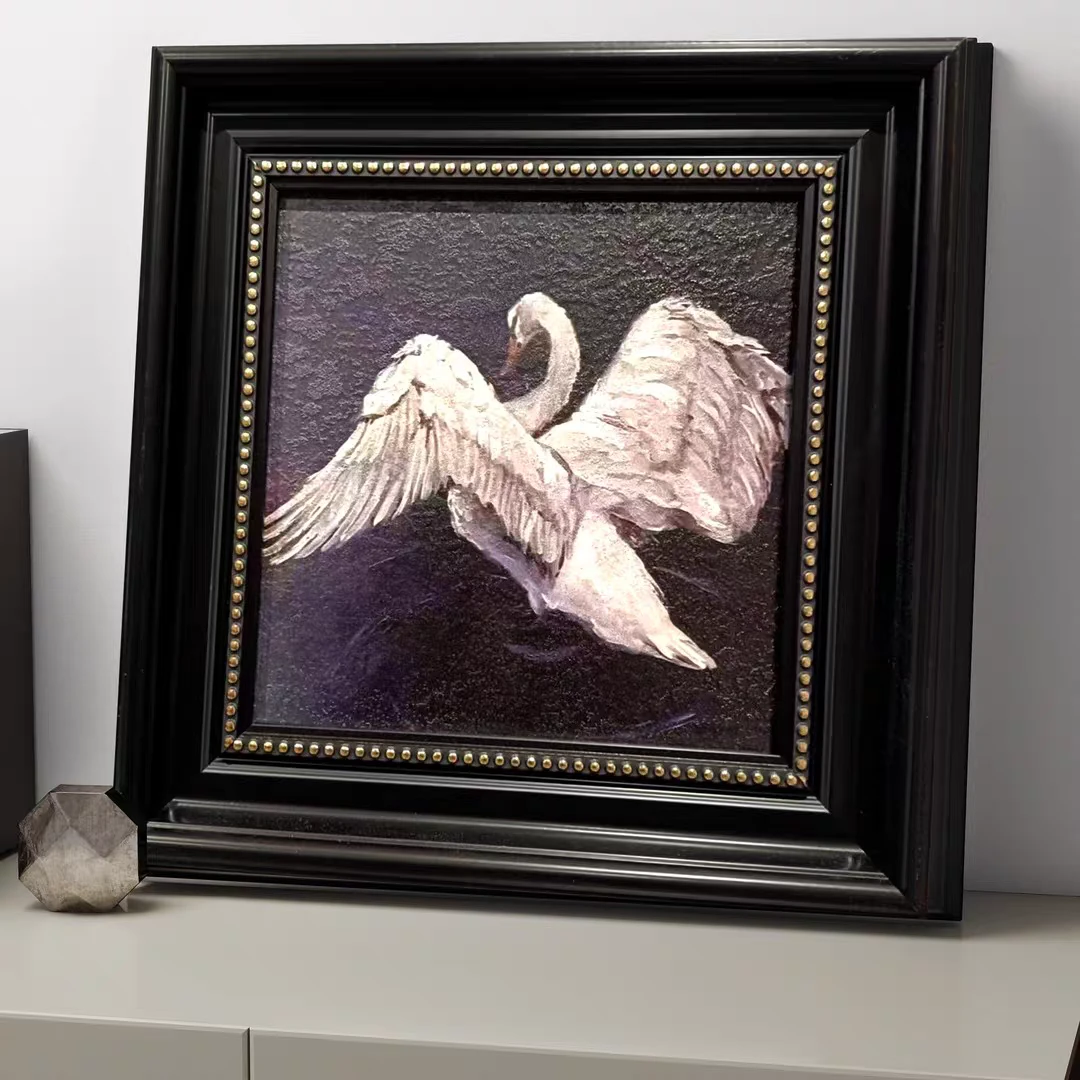 砂岩画小众风格天鹅装饰画高级感餐厅卧室床头壁画