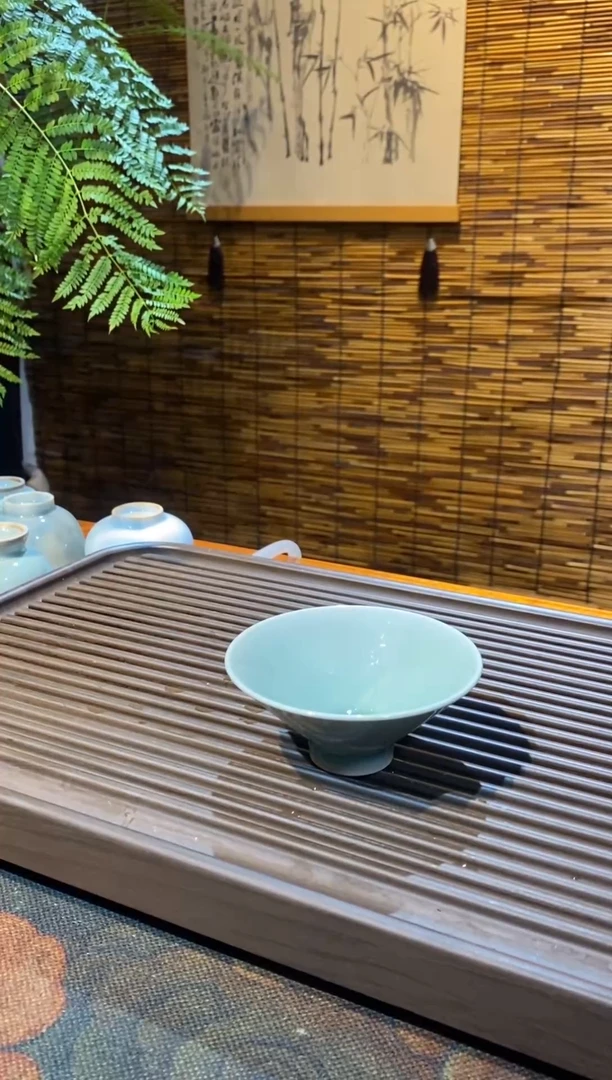 山隐青瓷龙窑柴烧杯子斗笠40CC粉青