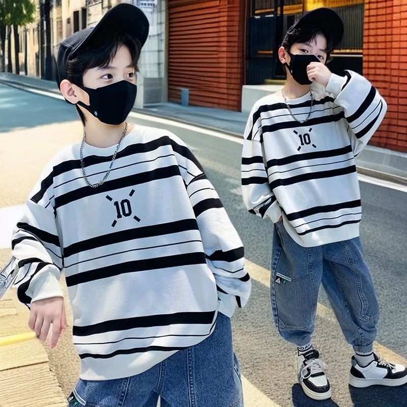 潮流男童卫衣春秋2025新款春装潮牌炸街条纹洋气中大童痞帅气时髦