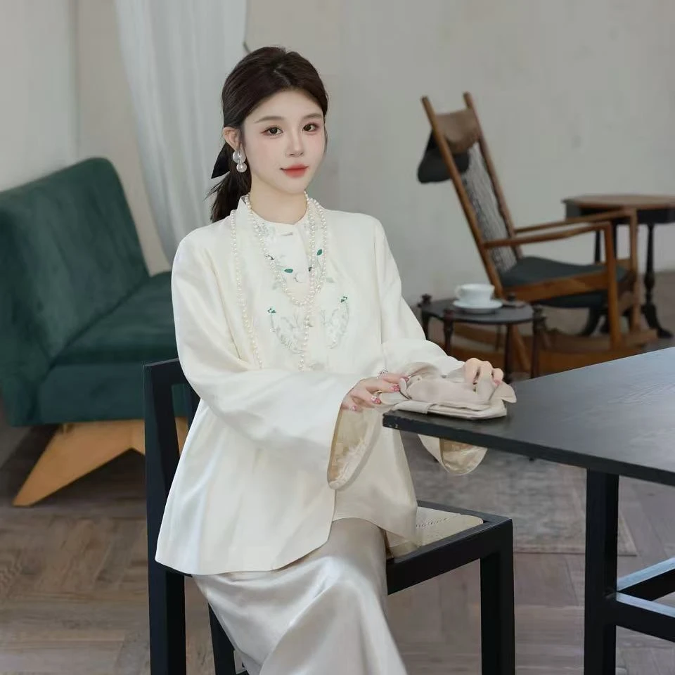 CANCAN STUDIO【白兰玉露】新中式原创设计丝毛上衣G252218