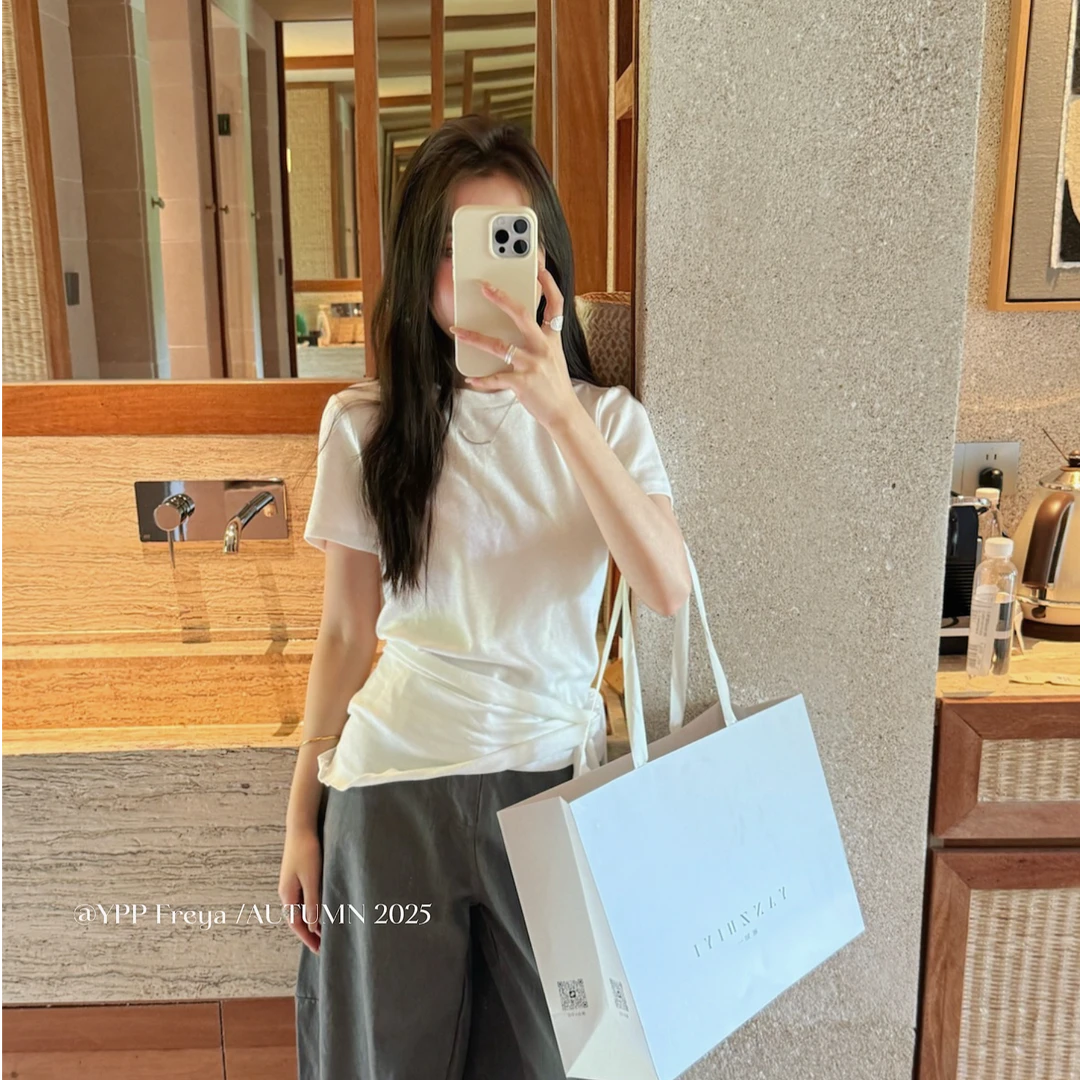 YPP！【时髦焦点】韩系小衫配披肩宽松显瘦高领短袖T恤上衣女