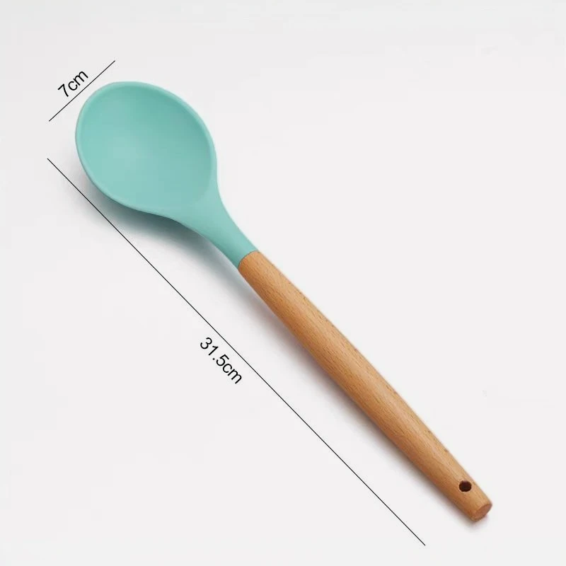 出口食品级耐高温硅胶榉木厨房厨具小汤勺高颜值厨具厨房用品