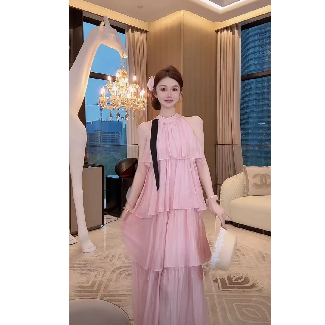 AZZHEN【假日浪潮】挂脖荷叶边连衣裙AZ4KXL16-00